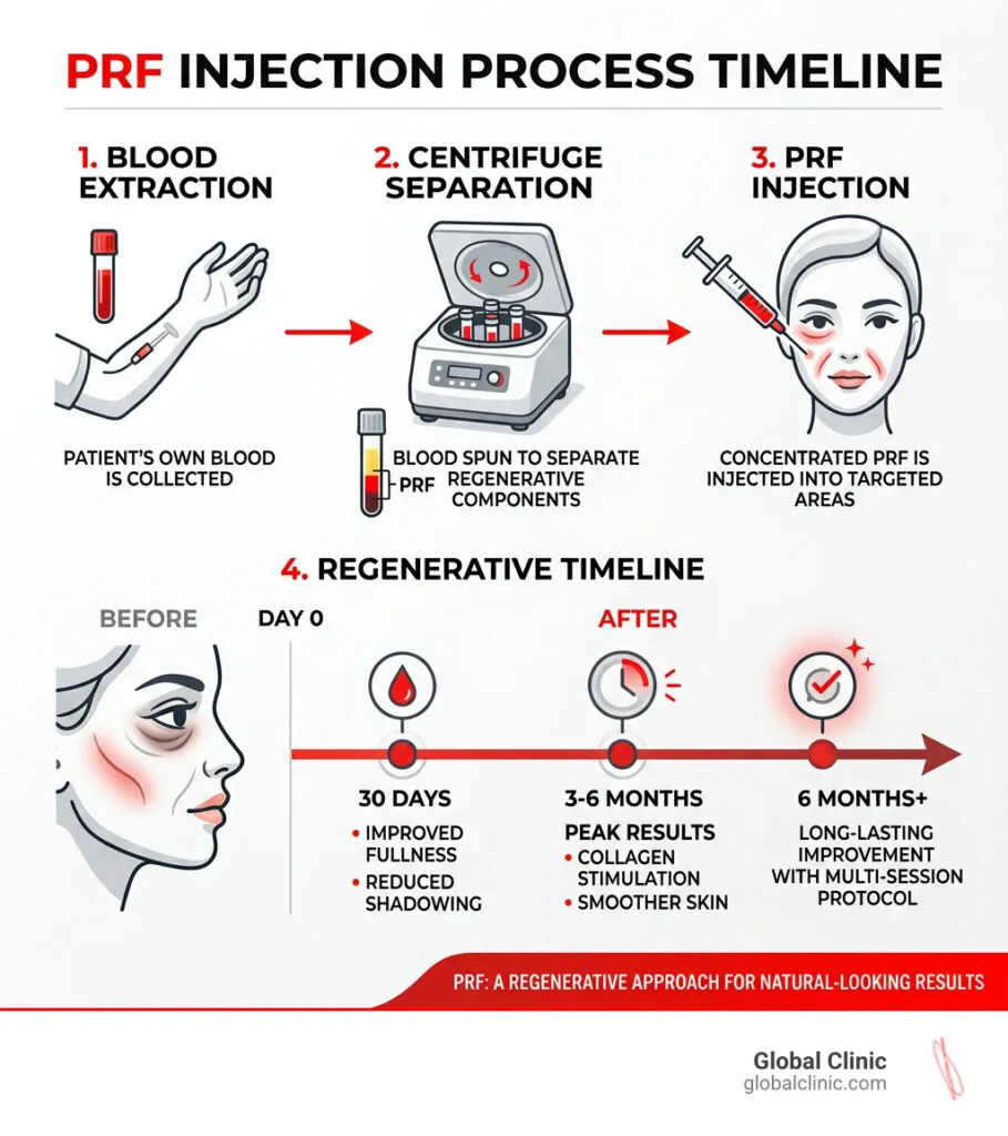 Infographic of the PRF process and a general timeline of under-eye results