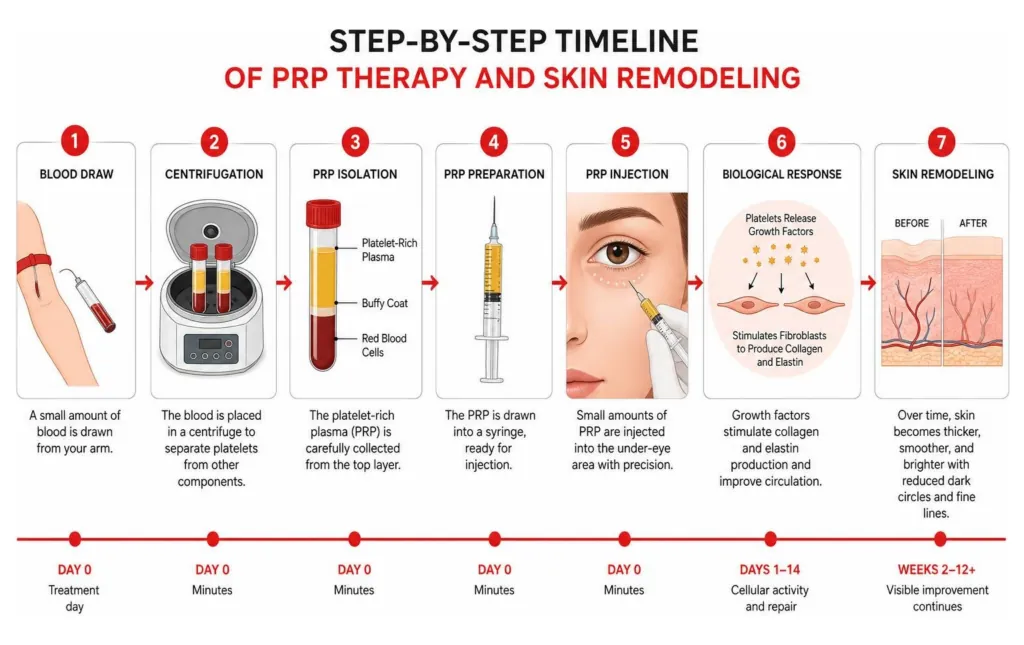 Step-by-step timeline of PRP therapy and skin remodeling