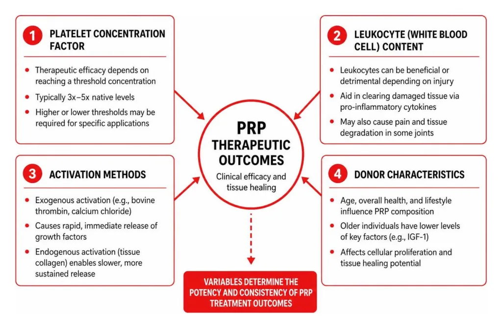diagram illustrating the variables that influence PRP therapeutic outcomes