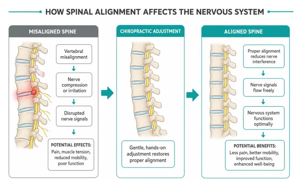 diagram showing how spinal alignment affects the nervous system